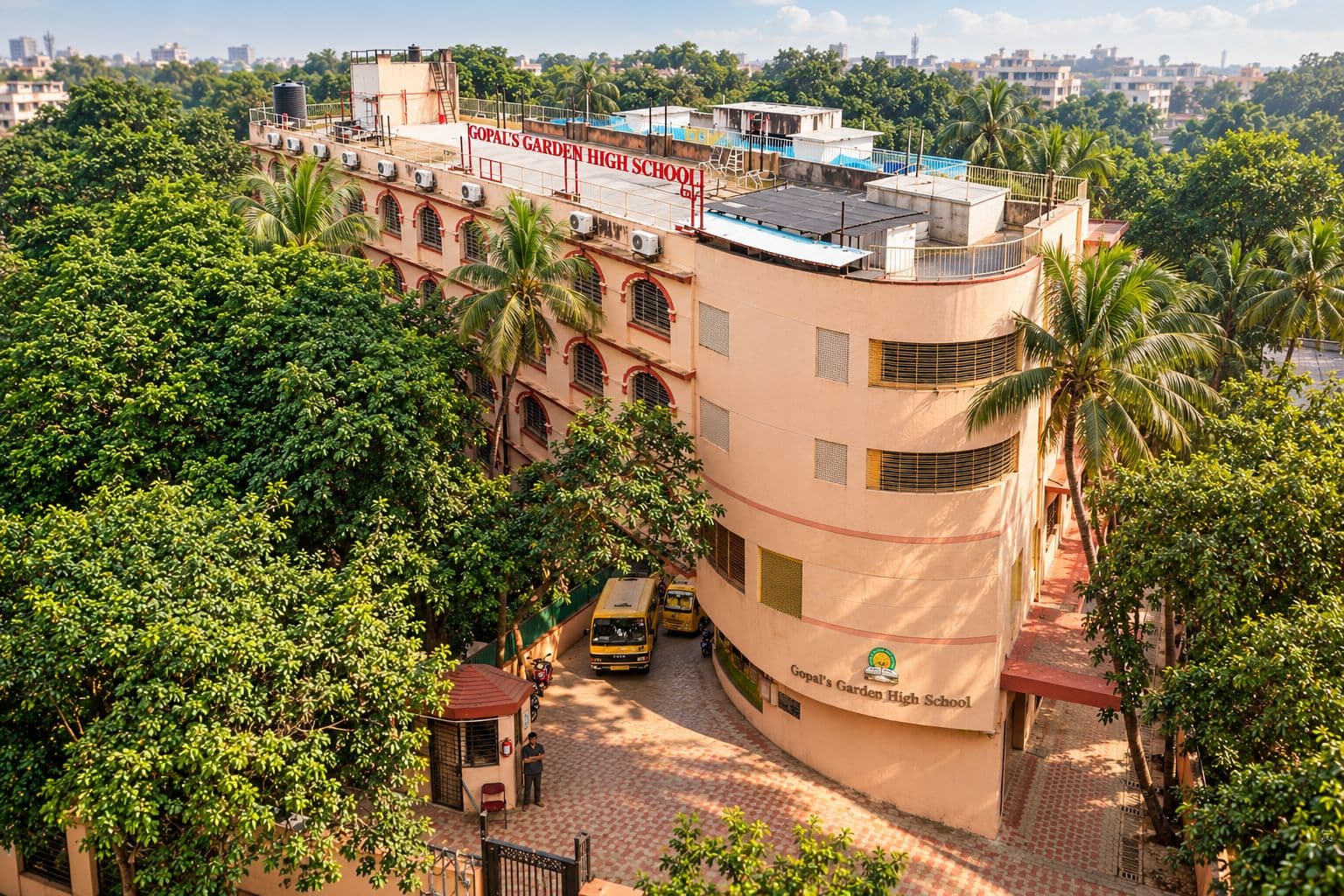 Gopal's Garden High School building among the trees